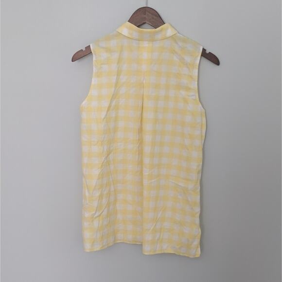 Women's Lafayette 148 Yellow Gingham Tank Button Up Small Cotton Spandex - Picture 2 of 9